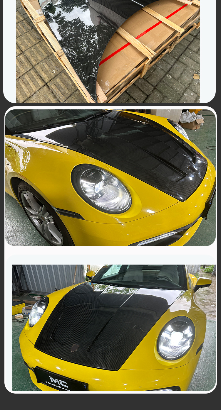 Gloss Black Dry Carbon Fiber Bonnet For Porsche 911 992 FXX look preprege Carbon fiber Hood
