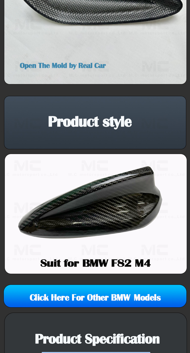 BMW F22 F30 F32 F34 F36 F80 Carbon Fiber Shark Fin Roof Antenna Universal