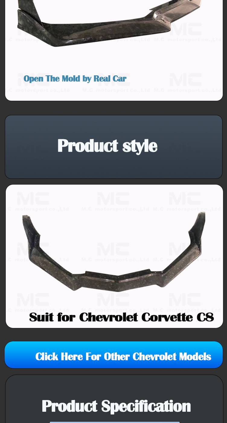 For CHEVROLET Corvette C8 Carbon Fiber ZTK Front Lip
