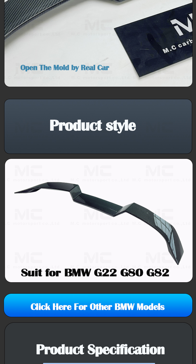 For BMW G22 G82 Carbon Fiber V Style Rear Spoiler
