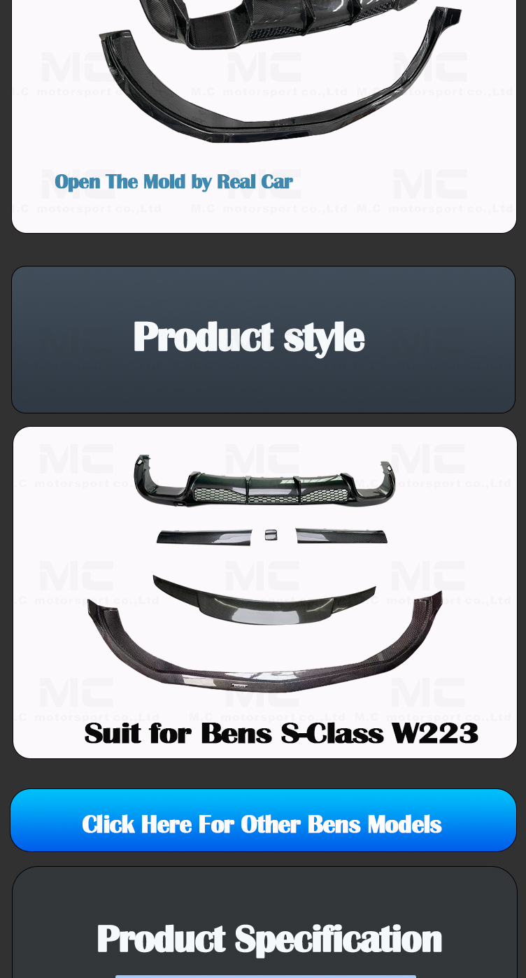 For Mercedes Benz S Class W223 Carbon Fiber Body Kits