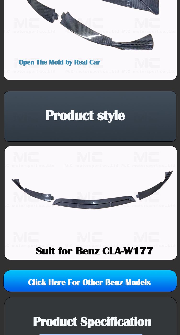 For Mercedes Benz A Class W177 Carbon Fiber B Style Front Lip Spoiler