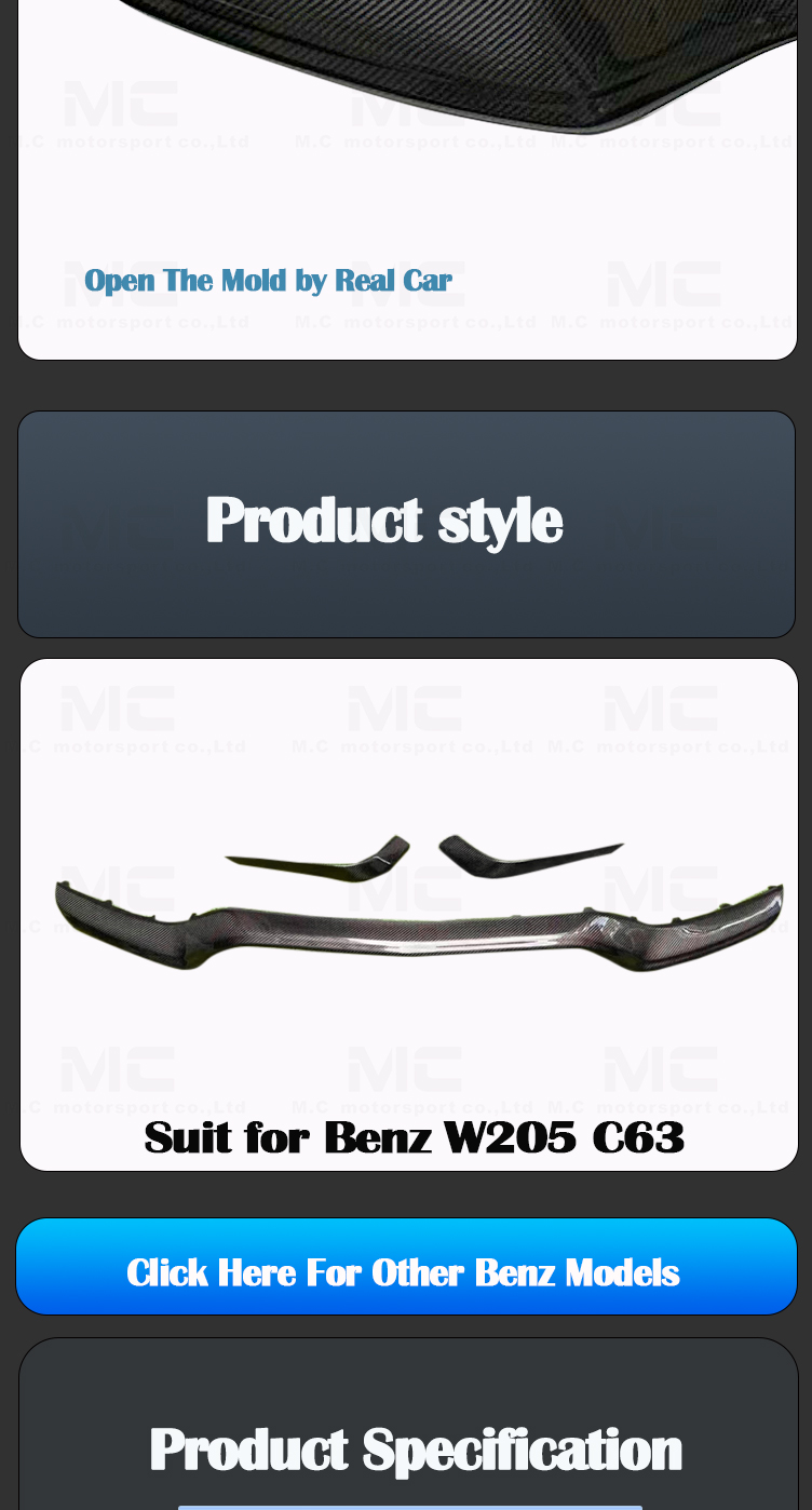 For Mercedes Benz C Class W205 Carbon Fiber OEM Middle Front Lip With Canards