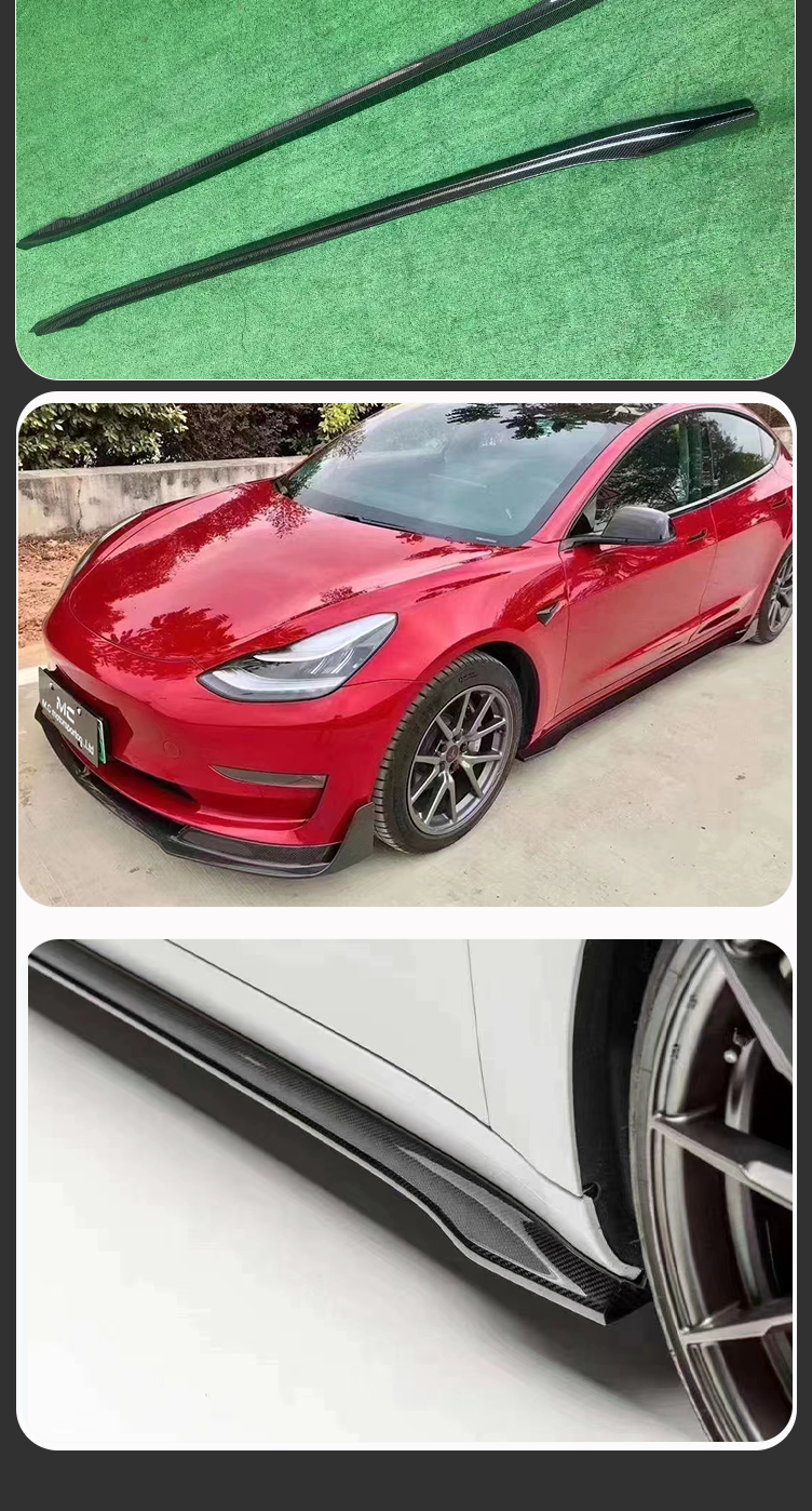 For Tesla Model 3 V Style Carbon Fiber Side Skirt
