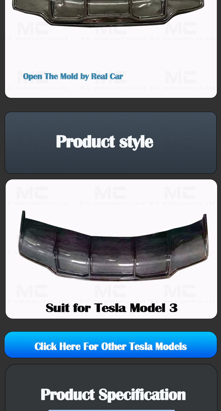 For Tesla Model 3 V Style Carbon Fiber Diffuser