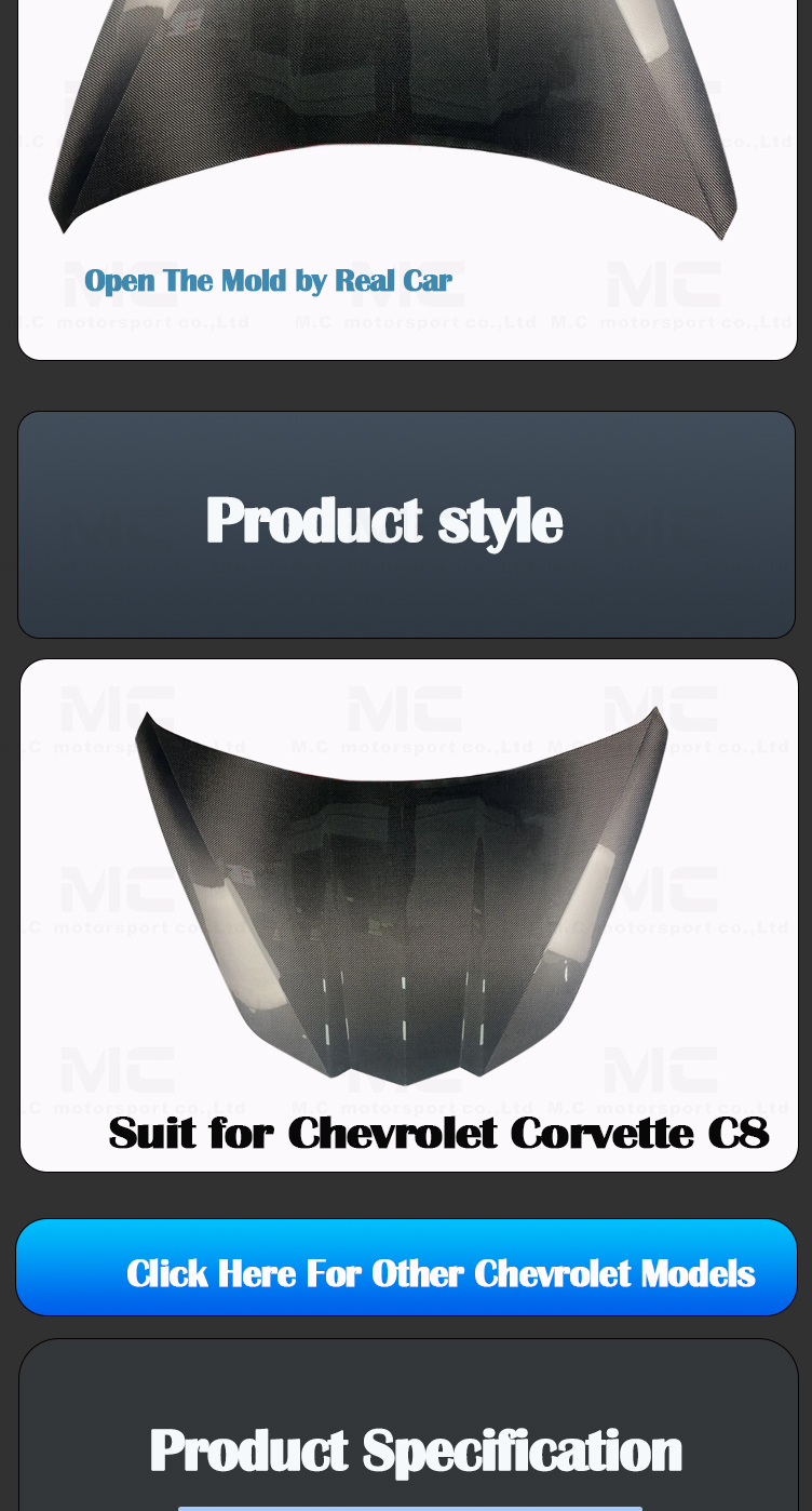 For Chevrolet Corvette C8 OEM Carbon Fiber Bonnt