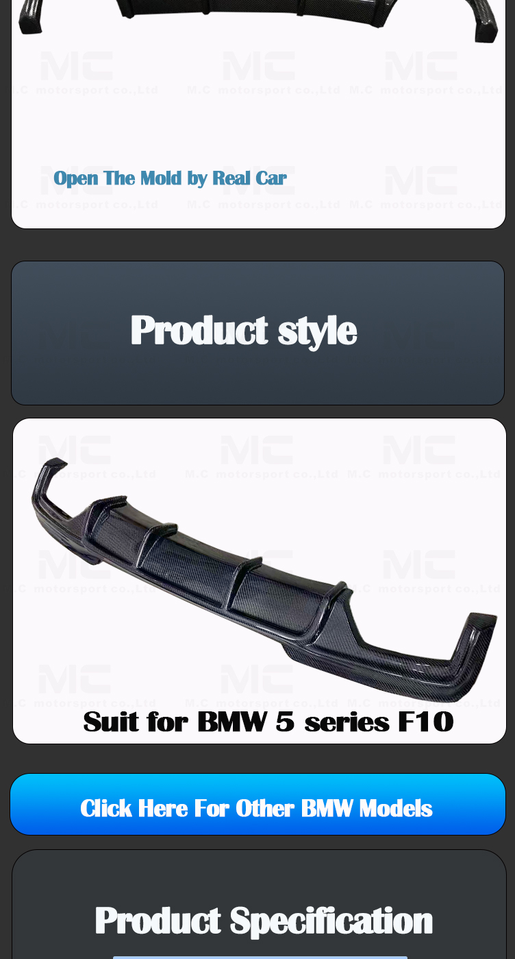 For BMW 5 Series F10 Carbon Fiber Rear Diffuser