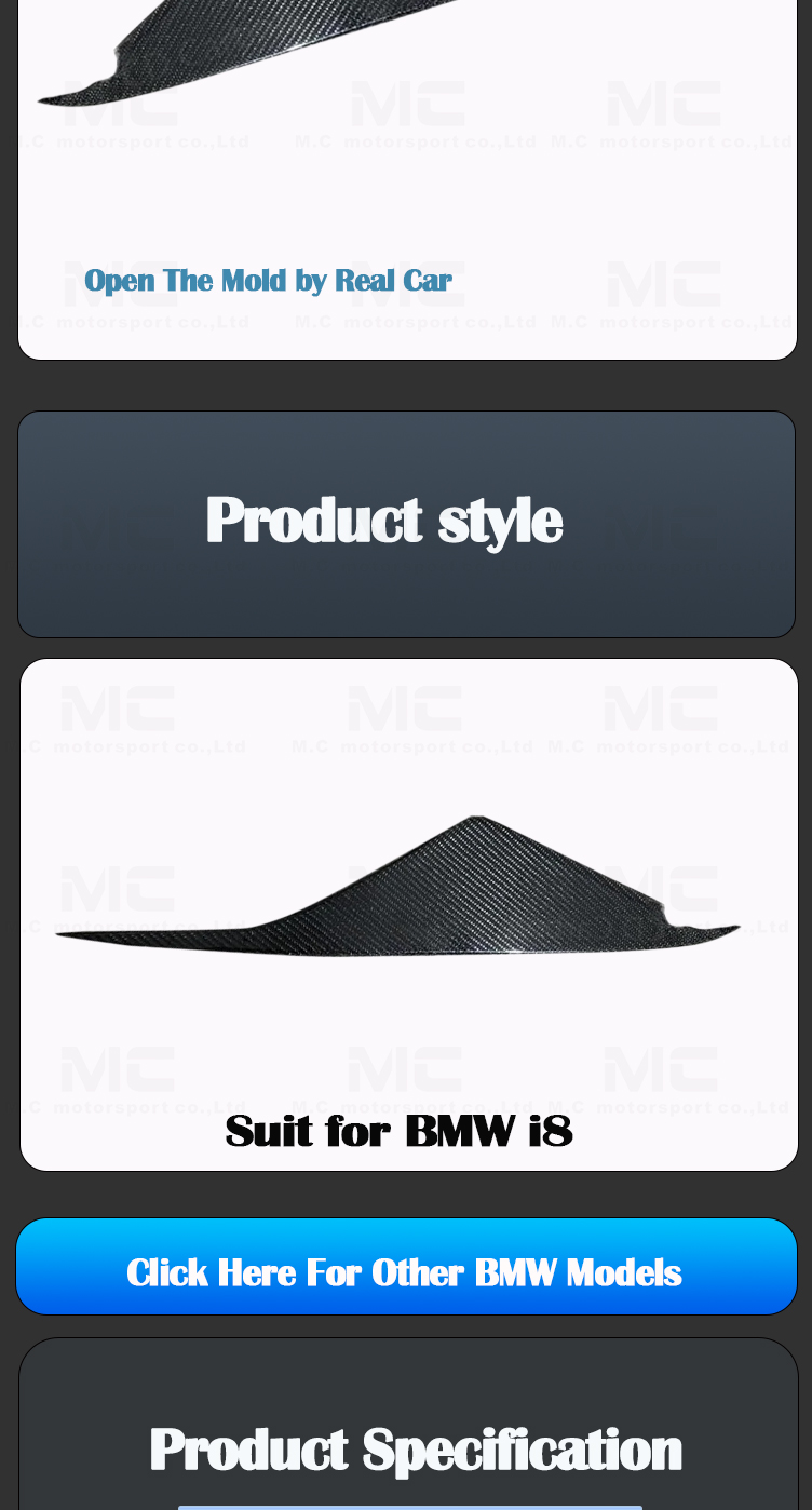 For BMW I8 Top Style Carbon Fiber Hood Carnars