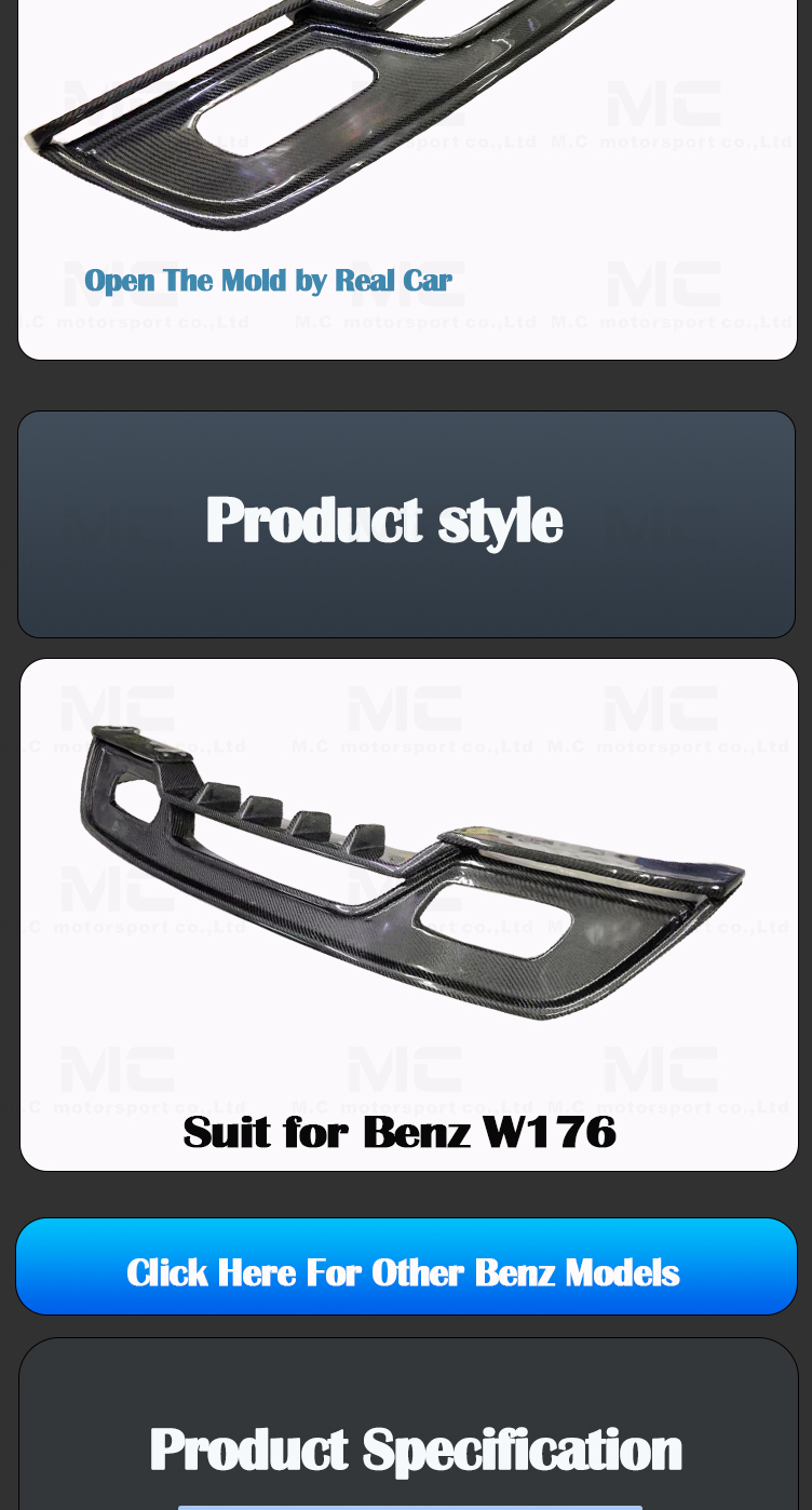 For Mercedes Benz A Class W176 R Style Carbon Fiber Rear Diffuser