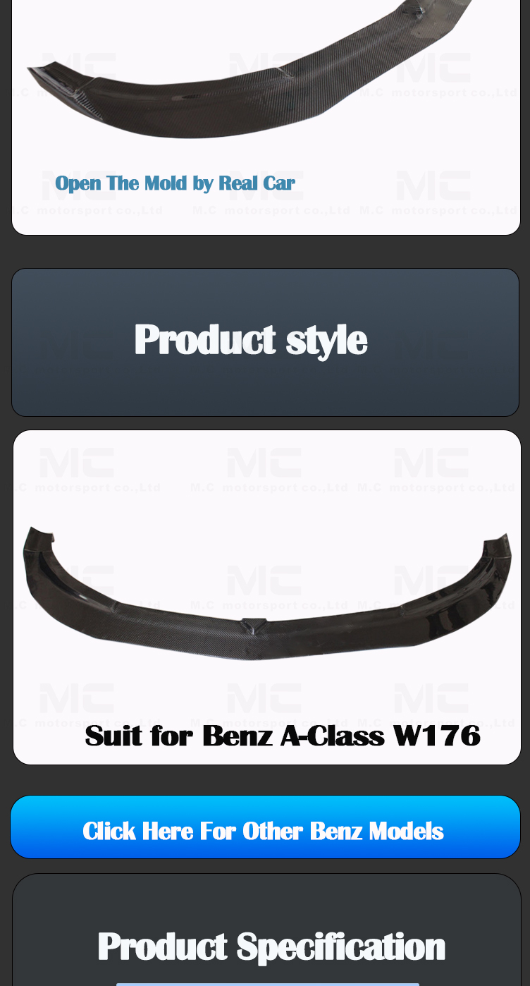 For Mercedes Benz A Class W176 R Style Carbon Fiber Front Lip