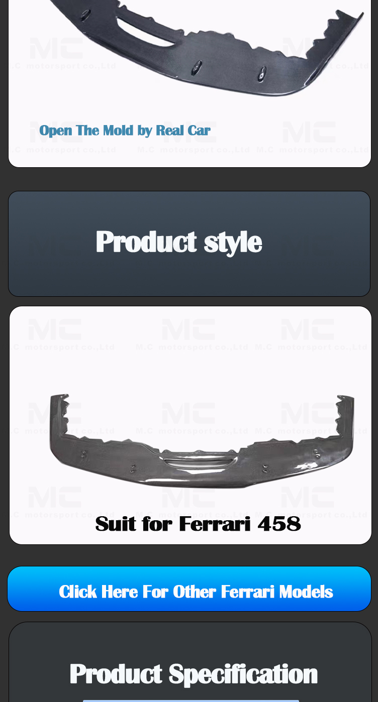 For Ferrari 458 Carbon Fiber Front Lip
