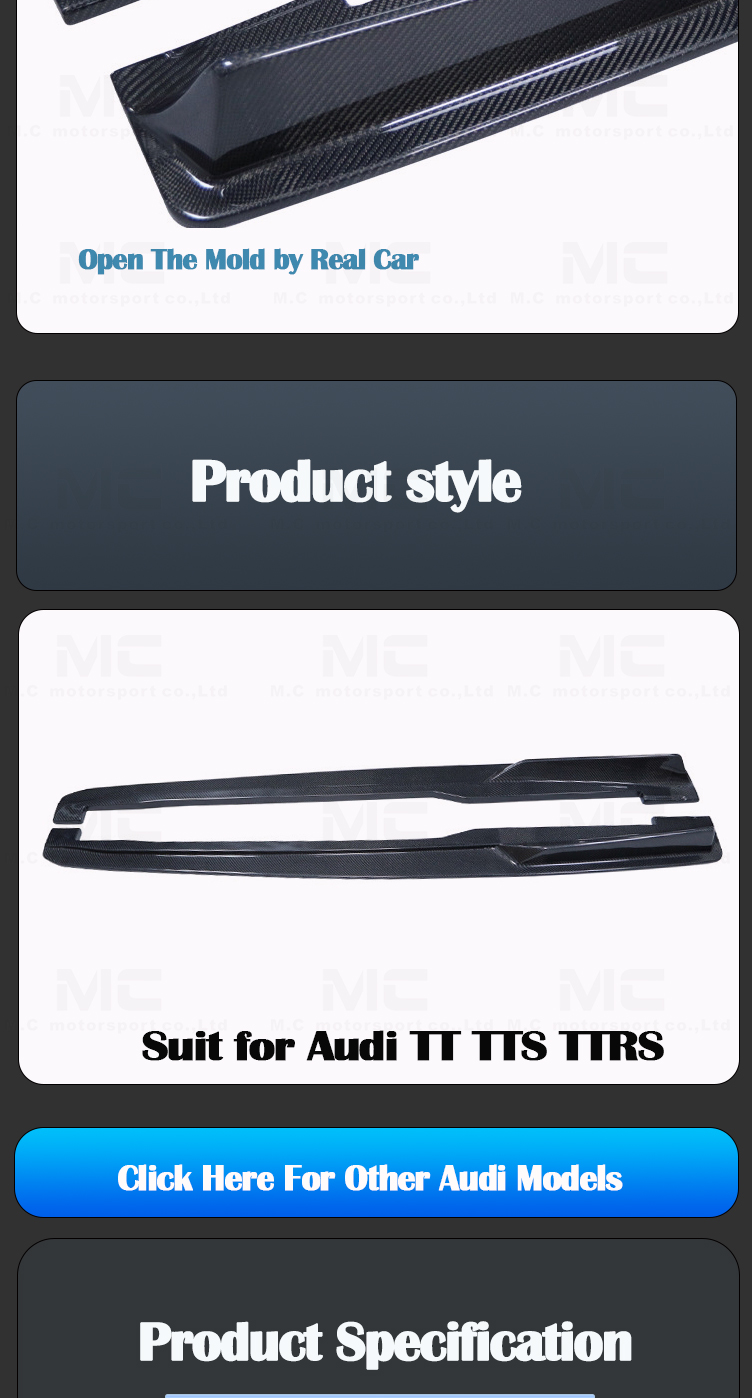 For Audi TT TTS TTRS Carbon Fiber Side Skirt 2016-In