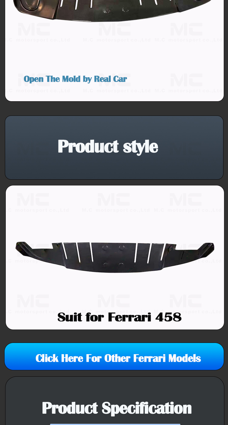 For Ferrari 458 Carbon Fiber Rear Diffuser