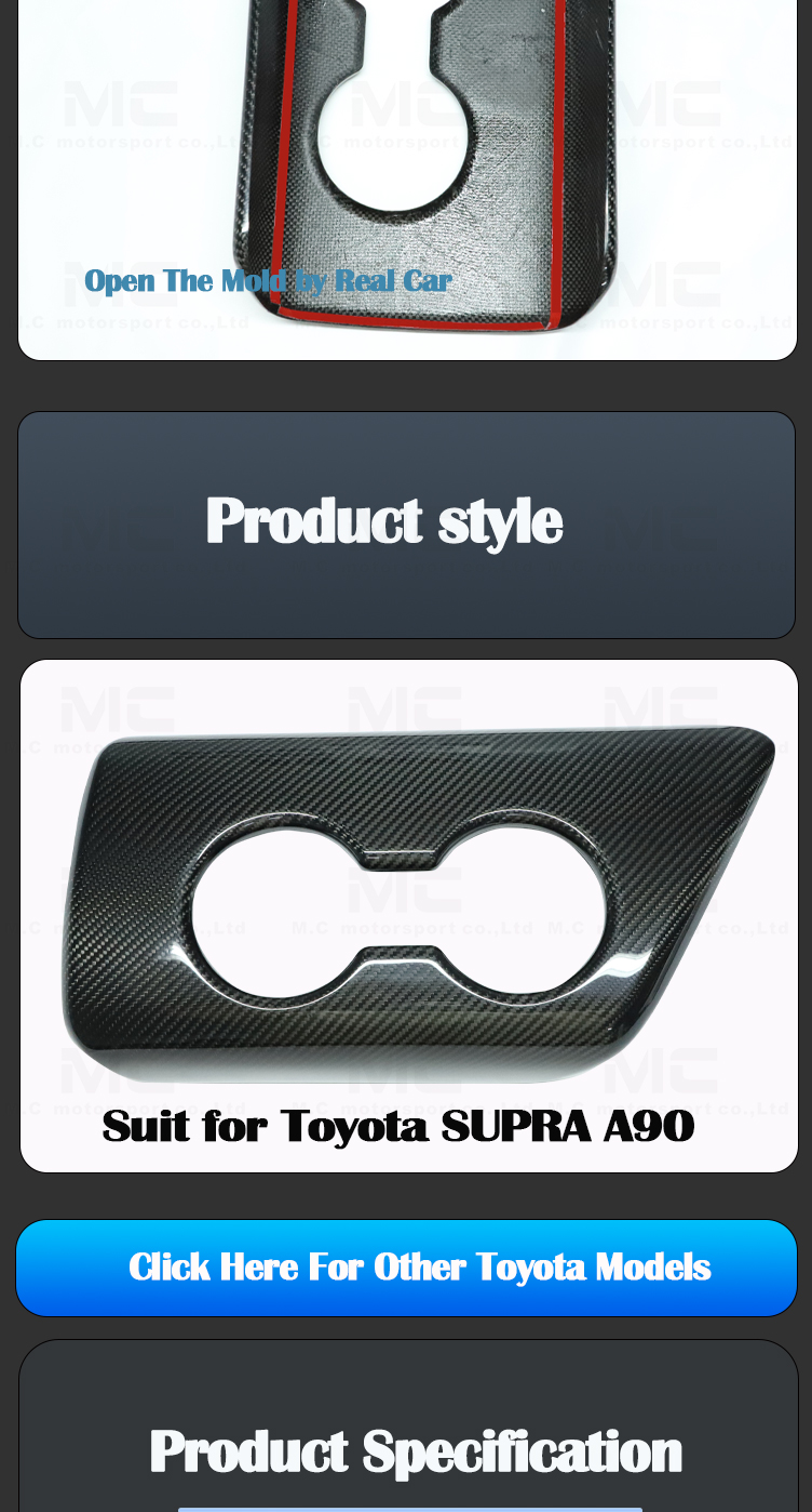 For Toyota Supra A90 GR MK A91 Dry Carbon Fiber Door Switch Panel Cover