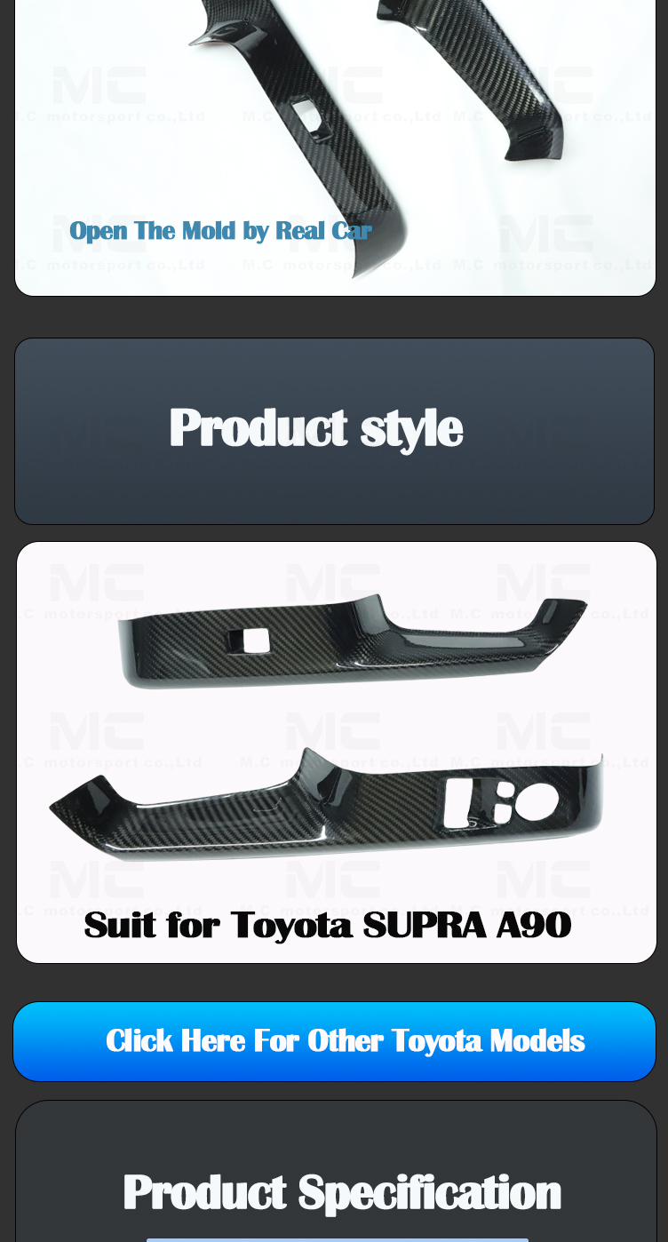 For Toyota Supra A90 A91 GR MK Dry Carbon Fiber Door Switch Panel Cover 