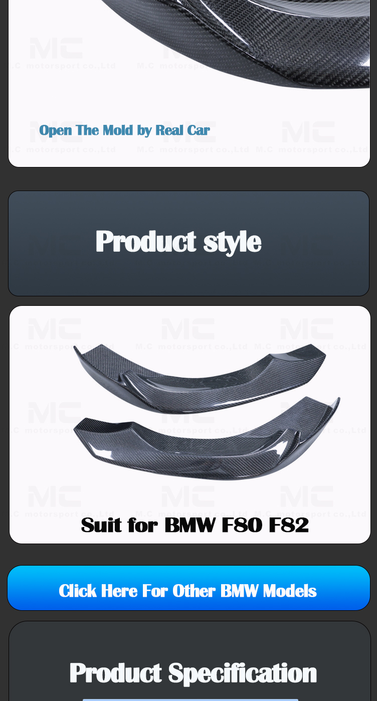 For BMW M3 M4 F80 F82 F83 Carbon Fiber Front Splitter